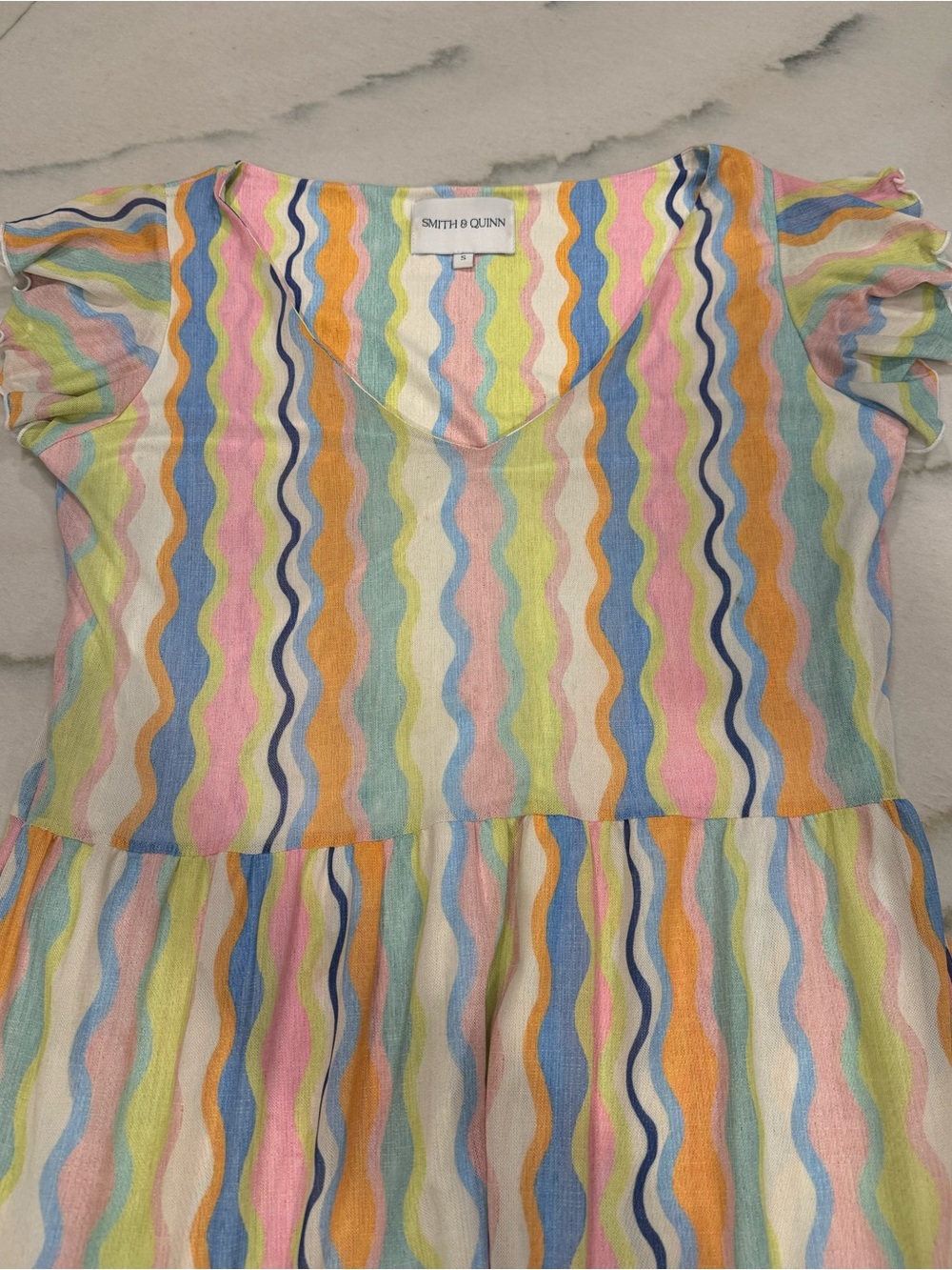 Smith & Quinn Dress Size Small Multicolor Wave Stripe Mesh Ruffle Sundress - Picture 2 of 6